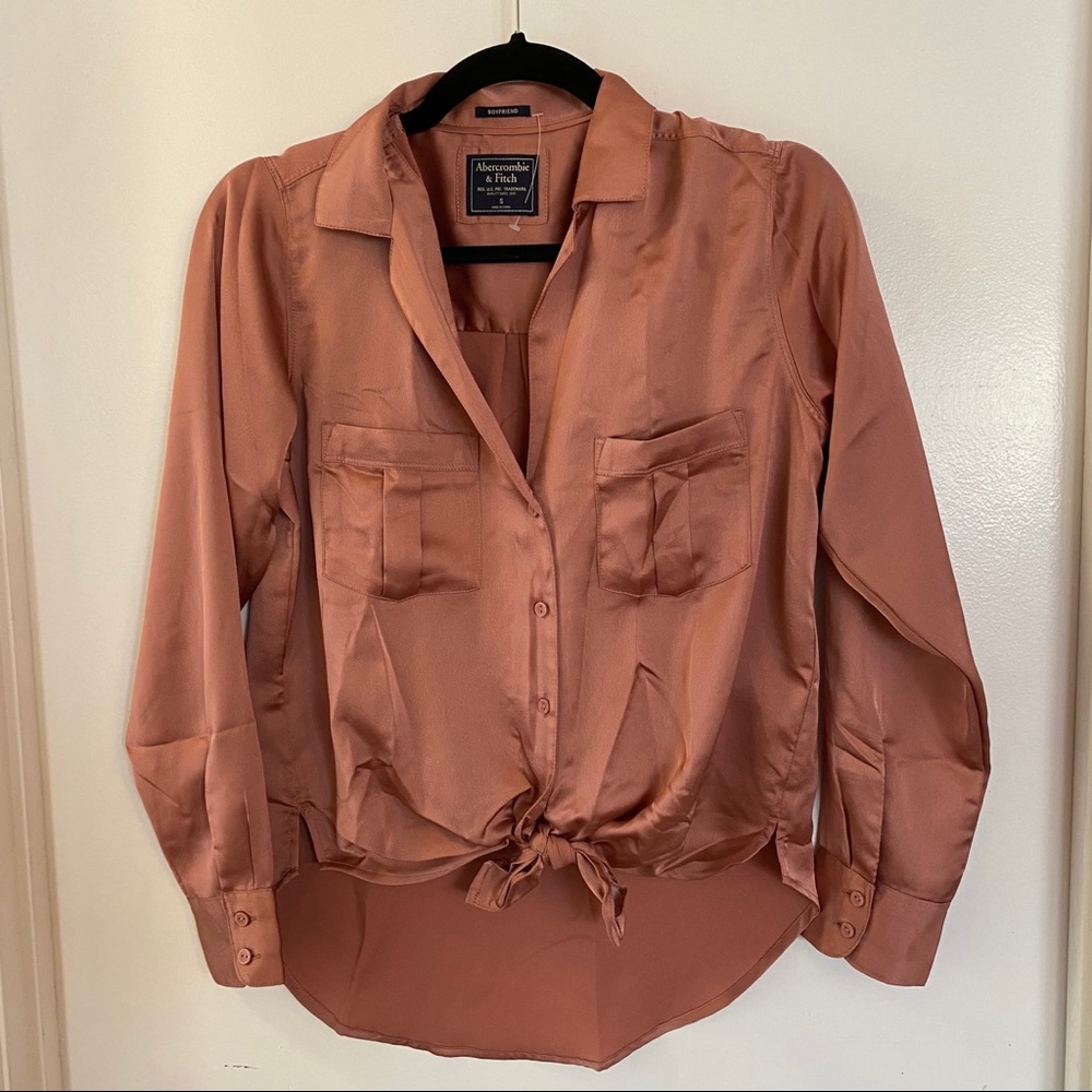 Dusty Pink Satin Button Up